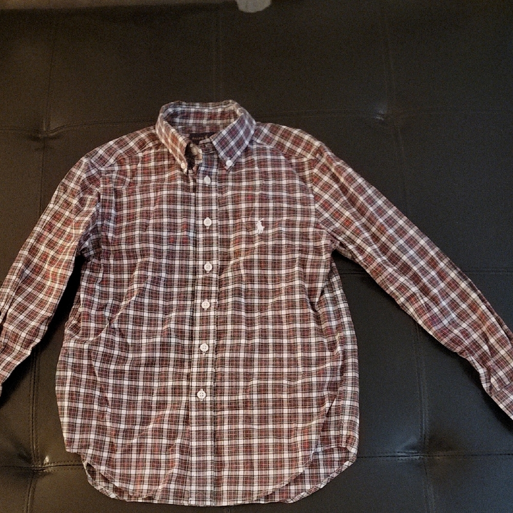 Kids Plaid Button-Down Shirt in Burgundy and White Size S/P 8
